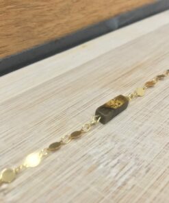 Bracelet chaîne acier maille doré à l'or fin et pierre semi-précieuse œil de tigre