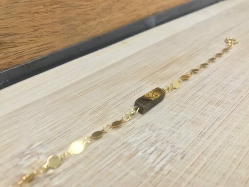 Bracelet chaîne acier maille doré à l'or fin et pierre semi-précieuse œil de tigre