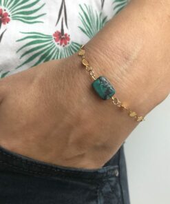 Bracelet chaînette acier dorée et pierre rectangulaire de turquoise