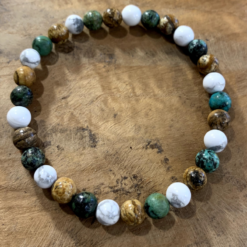 Bracelet en perles de howlite, turquoise africaine et jaspe paysage