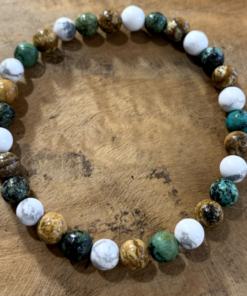 Bracelet en perles de howlite, turquoise africaine et jaspe paysage