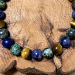 Bracelet en perles d’œil de tigre, turquoise africaine, sodalite