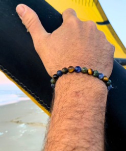 Bracelet en perles d’œil de tigre, turquoise africaine, sodalite