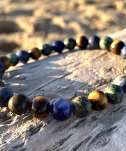Bracelet en perles d’œil de tigre, turquoise africaine, sodalite