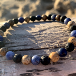 Bracelet en perles de jaspe paysage, pierre de lave et sodalite