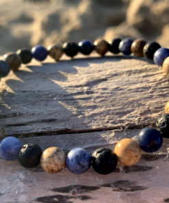 Bracelet en perles de jaspe paysage, pierre de lave et sodalite