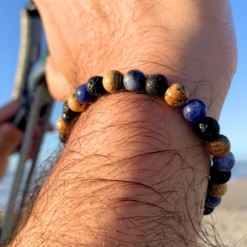 Bracelet en perles de Jaspe paysage, pierre de lave et sodalite