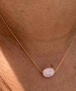 Collier pierre ovale Quartz rose