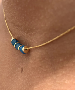 Collier perles pierres et acier doré Apatite
