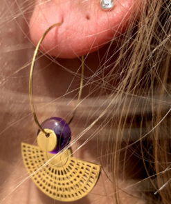 Boucles d’oreilles créoles en pierre naturelle d’améthyste